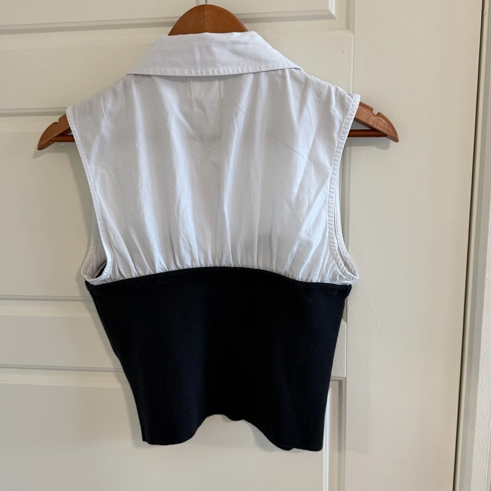 Anthropologie Maeve Black and White Sleeveless Blouse with Busier and Collar - Picture 8 of 8